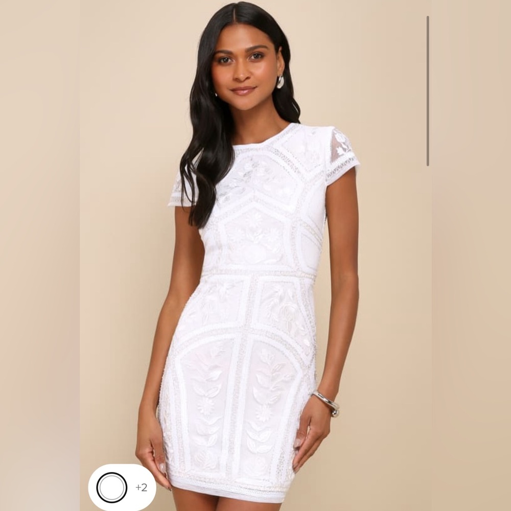 Lulus white beaded cap sleeve mini dress